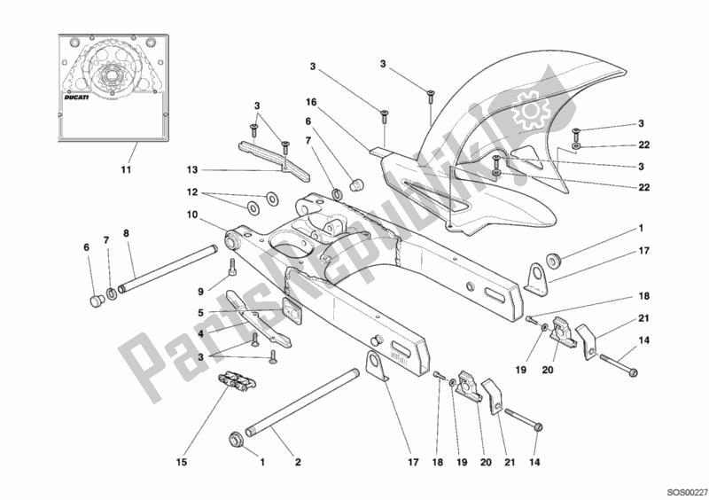 All parts for the Swing Arm of the Ducati Sport ST3 USA 1000 2005